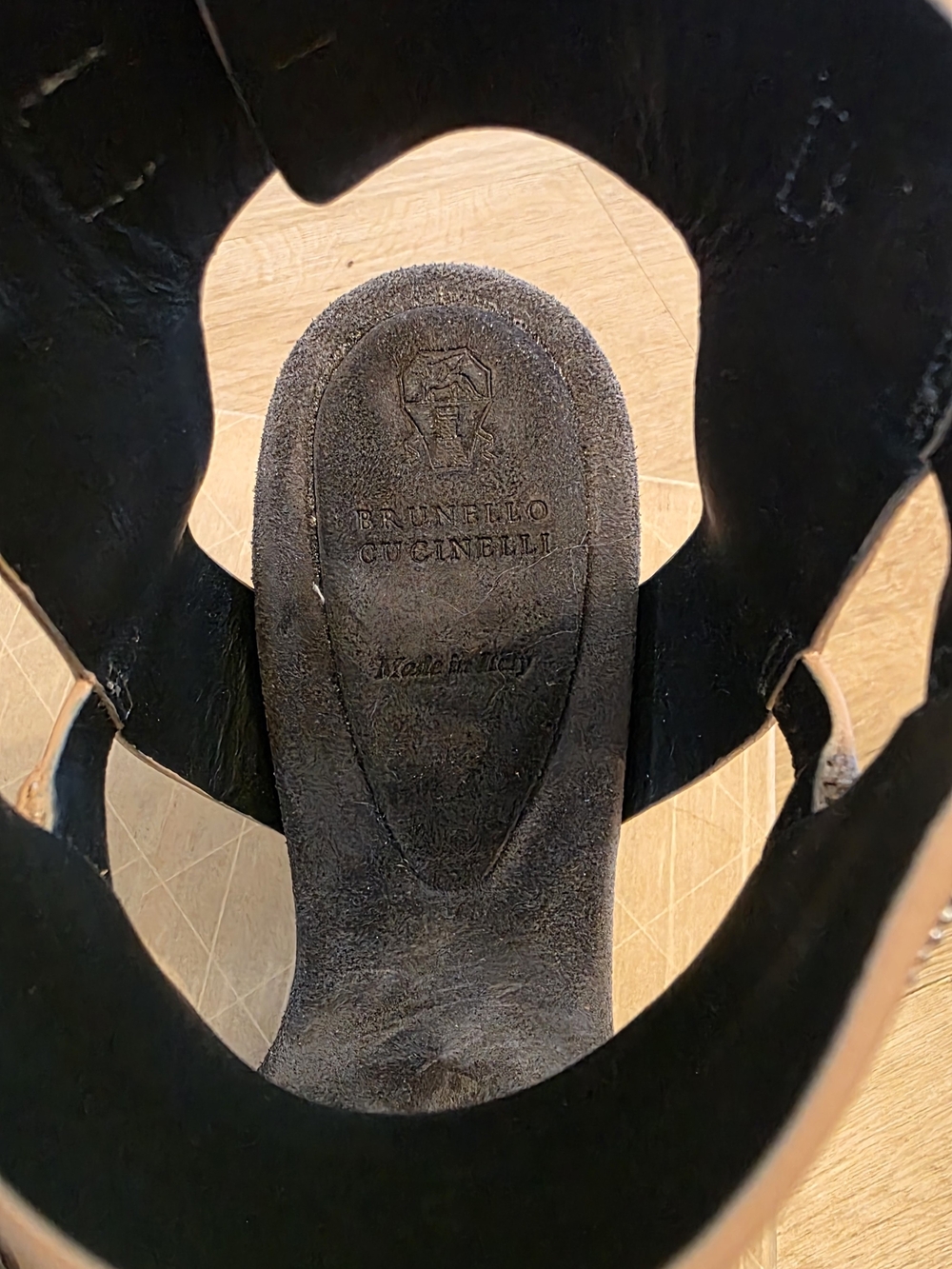Brunello Cucinelli Blush Leather Block Heel Sandals with Crystal Straps - Picture 7 of 10
